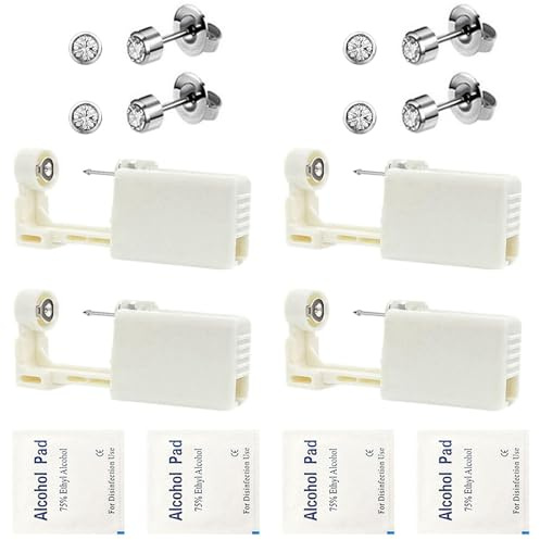Dzxin 4-pack öronpiercingpistol-kit, engångs självöron piercingpistol kit med örhängen dubbar säkerhet öronpiercing pistol kit verktyg (vit)