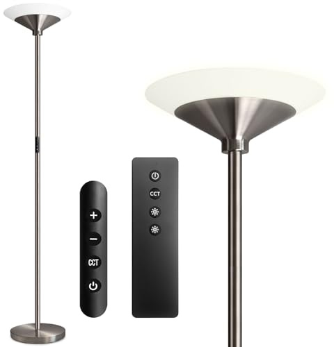 BBHome Piantana Lampada da Terra Dimmerabile, 27W LED con Telecomando e Touch, 3000K-6500K Temperatura colore per Soggiorno, Camera da Letto, Ufficio, Argento