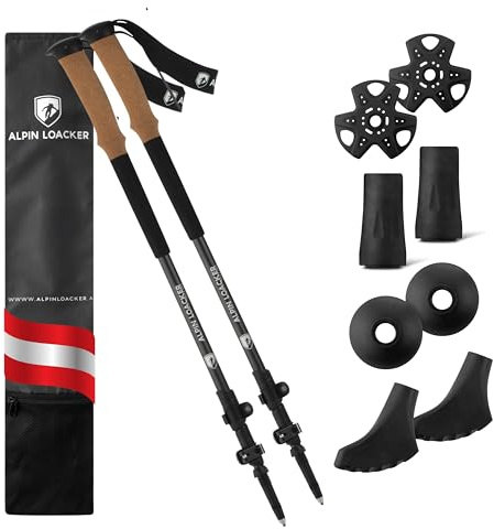 ALPIN LOACKER Bâtons de randonnée télescopiques en Aluminium et Carbone avec poignée en liège I Bâtons de Marche Nordique légers pour Homme et Femme pour Le Ski et la randonnée I Bâtons de Trekking