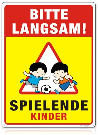 Achtung Kinder Schild Groß Reflektierendes Aluminium 30 X 40 Cm, Spielende Kinder Warnschild, Bitte Langsam Fahren Groß Warnschild Mit Uv, Wasserfest, Rostfrei,FüR AußEnbereich (Gelb 02)