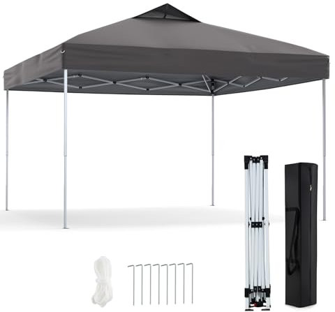 HOMASIS Gazebo Pieghevole 3 x 3 m con Protezione UV 50+, Altezza Regolabile, 1 Blocco Centrale, Borsa per il Trasporto, Padiglione da Giardino per Festa (Grigio)