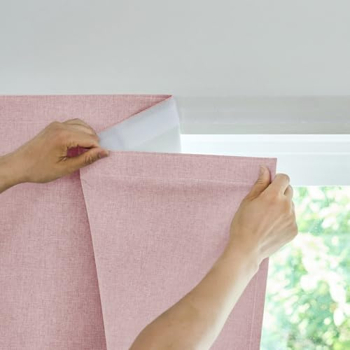 Jilron Dörrgardin ogenomskinlig självhäftande 100 % ljusbeständig utan borrning inomhus sovrum vardagsrum solskydd fönster interiör värmeskydd (ljusrosa-H101 x B 64 cm) 1-pack
