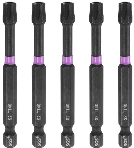 sourcing map 5pcs TT40 Torx Testa Cacciavite Impact Bit 1/4 Hex Shank 3 (75mm) Lungo Magnetico Tamper Proof 6 Point Star Screw Driver Drill Bit Fosfato S2 Acciaio Utensili Elettrici con Foro