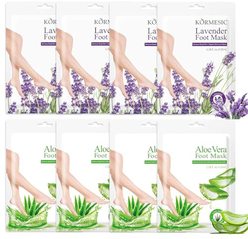 8 Paia Maschera PieDi Esfoliante, Maschera Piedi Idratante, MAschera Peeling PIedi, Rimuovere la Pelle Morta, Cura dei PIedi, Adatto a uomini e donne (4 Paia Aloe Vera & 4 Paia Lavanda)