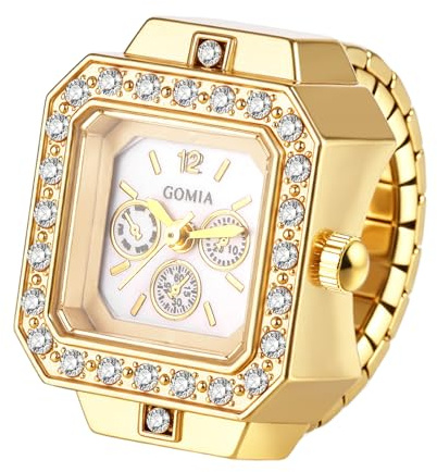 Lancardo Ringuhr Fingeruhr Elastische Damen: Glänzend Analoge Quarzuhr Fingerringuhr Golduhr Stretchband Ring Uhr Uhrenring Damenuhren Geschenke für Frauen Mädchen Gold