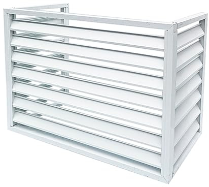 Premium-Klimaanlagenabdeckung, wasserdichte Aluminium-Fensterläden, 3 Paneele, Sichtschutzzaun, staubdicht, Wärmepumpen-Schutz, Outdoor-Schutz, Weiß, 110 x 80 x 60 cm