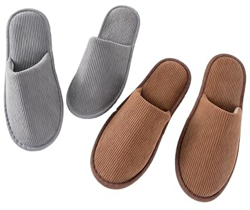 EQLEF 2 pares de pantuflas invitados lavables para casa, hotel y viajes – Zapatillas de interior premium de pana antideslizantes, ligeras, zapatillas hotel para (Gris y marrón para EU 40-43)