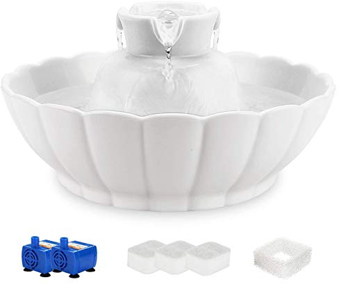 iPettie Tritone Keramik Pet Trinkbrunnen丨Ultra leise, viel Besser als Kunststoff丨Wasserbrunnen für Katzen und Hunde 2. 1 Liter Pet Water Spender mit Ersatzfilter und Schaumstoff, weiß