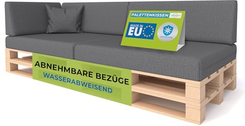 Pillows24 Palettenkissen 6er Set, Wasserabweisend & UV-fest, Waschbar | Palettenkissen Outdoor für Europaletten 120x80, abnehmbarer Bezug, Palettenuflage für Palettensofa, Made in EU, Dunkelgrau