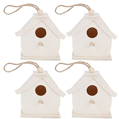 Cikonielf 4Pcs Mini Bird House Einzigartige Platane Holz Hängende Vögel Nester Ornamente Für Outdoor Balkon Innenhof Garten