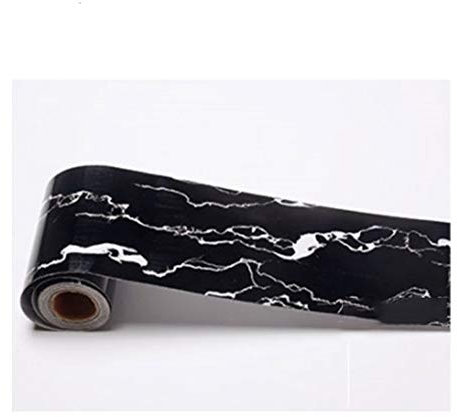 Selbstklebende Folie, schwarzes Marmorpapier, Sockelleiste Wand Taillenlinie, Bordüre Aufkleber, Wohnzimmer Boden 5 m x 10 cm, Schwarz mit Weiß