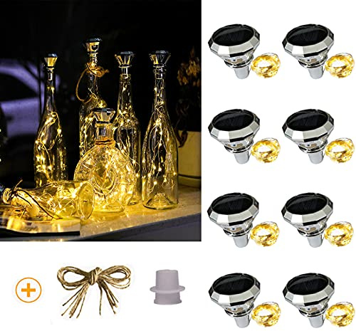 ostritec Upgraded Solar Diamond Shaped Wine Bottle Lights, 8 Pack 20 LED Fairy Lights with Solar Cork Lights Outdoor Waterproof for Wedding Party Decor Women Gift