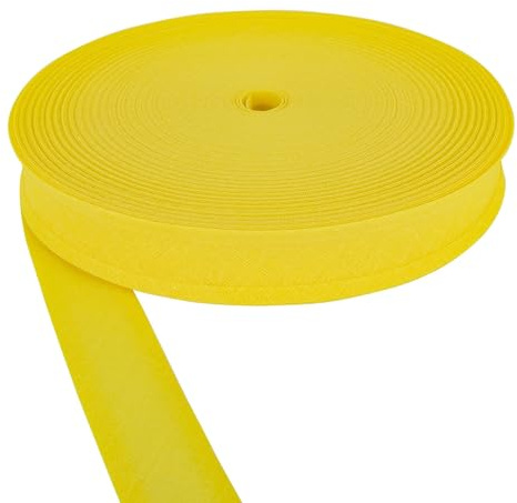 Schrägband, 100 % Baumwolle, 13 mm, 25 mm breit, zum Nähen, Wimpelkette, Zitronengelb, 25 mm breit, 50 m Rolle