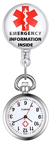 Avaner Krankenschwesteruhr Pflegeruhr mit medizinischem Zeichen FOB Analog Quarzwerk pulsuhr Ansteckuhr Unisex Silver Silikon Schwesternuhren mit Clip Set ausziehbar Arzt Doktor Medical Taschenuhr