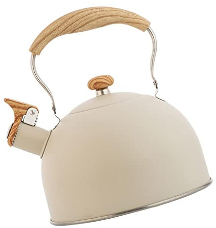 Bouilloire Sifflante INOX Baoblaze Bouilloire sifflante 2.5L avec théière de pique-nique de cuisine avec manche en bois pour cuisinières à gaz à induction