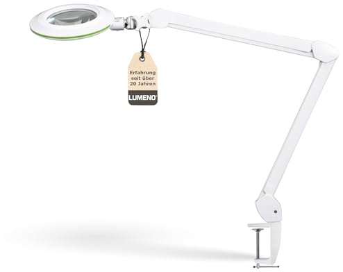 Lumeno Lambda M Lupenleuchte, dimmbar mit kristallklarer 127 mm Glaslinse, Ideal für Kosmetiksalons, Arztpraxen, Hobbybastler, Lesehilfe, Grün 5 Dioptrien