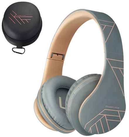 PowerLocus Bluetooth Headphones Over Ear, Wireless Headphones with Microphone, Foldable Headphone, Soft Memory Foam Earmuffs & Lightweight, Micro SD/TF, FM Radio for iPhone/Android/Tablet/PC/TV