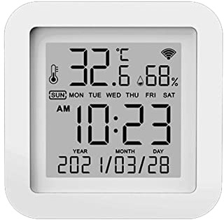 Splenssy Tuya WiFi LCD Display USB Power Intellgient Sensoren ℉/℃ Switch Time/Date/Temperature/Humidity Display Home Intelligent Linkage Sensors Compatible with Alexa and Google Home