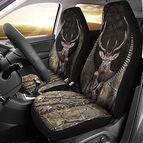 2Er Set Autositzbezüge Atmungsaktiv Auto-Schonbezüge Sanft Auto-Zubehör Schalensitzbezug Vordersitzbezug Universal Für SUV Fahrzeuge Limousine Jagd 3D Elk Camo In Der Zipper, Jagd, Hirschjagd