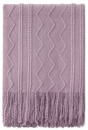 BOURINA Manta decorativa de punto suave con textura, color lavanda claro, 127 x 152 cm