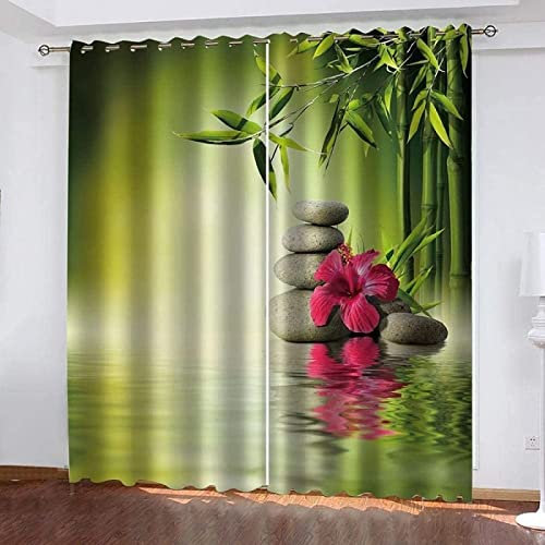 FIBITA Vorhang Blickdicht Stein Vorhänge Orchidee Bambus Gardinen Wohnzimmer Schlafzimmer Verdunklungsvorhänge Thermovorhang 3D Druck Schallschutz Vorhang mit Ösen 2er Set B 60 x H 150 cm