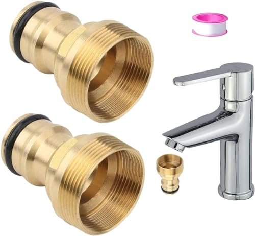 2 Pack Universal Kitchen tap Connector Kitchen Mixer Hose Connector, tap to Garden Hose Connection Fitting, Kitchen Garden Watering tap Connector，22mm & 24mm Threaded Tap