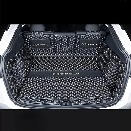 Auto Kofferraummatte, für Tesla Model Y, Volle Abdeckung, rutschfeste Lederteppichmatte, Gepäckraumeinlage, Schutzpolster, Dekorationszubehör,bl-ack,Black-beige
