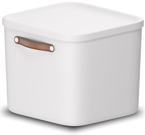 Rotho Maloja Aufbewahrungsbox mit Deckel groß 40 L stapelbar Creme-Weiß | Aufbewahrungsboxen groß, Boxen Aufbewahrung, sicher verschließbar, mit Griff, stapelbar, modular, pflegeleicht für Zuhause