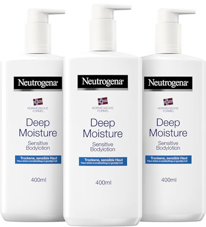 Neutrogena Deep Moisture Bodylotion Sensitive - Vorratsbundle mit 3x 400ml parfümfreier Pflege für sensible Haut