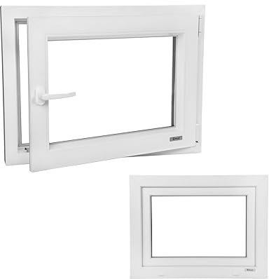 Kunststoff/Wirtschaftsraum/Bad/Hallen PVC Fenster Wärmedämmend Billig Günstig Qualität Salamander Dreh Kipp 3-Fach Verglasung Innen und Außen Weiss 55x120cm 550x1200mm DIN Rechts Hersteller