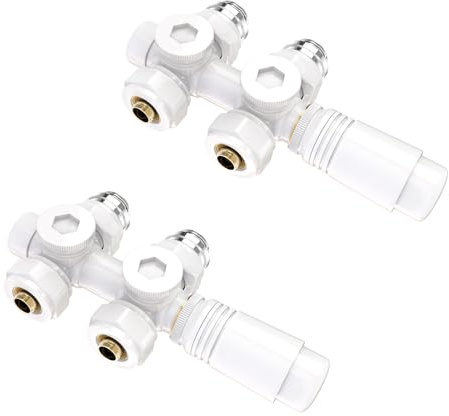 Heilmetz Válvula termostática 2 piezas,Blanco,válvula universal con termostato para radiadores y toallero baño,10 bar,7 niveles ajustables, secador toallas baño Kit de conexión central