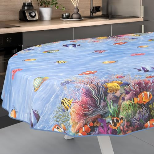ANRO Wachstuch-Tischdecke Tischdecke abwaschbar Wachstuch Garten-Tischdecke Outdoor Indoor Oval 160x140cm mit Saum Aquarium Wachstuchtischdecke Wachstischdecke wasserabweisend Gartentischdecke