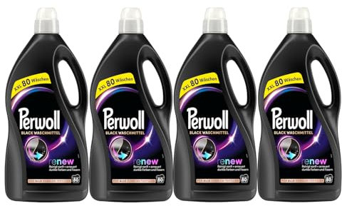 PERWOLL Black Waschmittel 4x80 WL (320 Waschladungen), Feinwaschmittel reinigt sanft und erneuert dunkle Farben und Fasern, für alle dunklen Textilien, mit Dreifach-Renew-Technologie