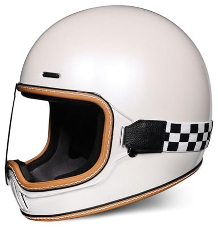 Retro-Integralhelme Motorradhelm Motorrad Scooter Retro Classic Crash Racing Touring ECE-geprüfter Helm,Atmungsaktiv und Warm für Erwachsene Männer Women I,XL