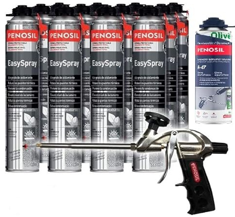 PENOSIL Pack de 11 Mousses PU Pulvérisables EasySpray Foam 111 700ml + Nettoyant FoamCleaner 929 500ml Penosil + Pistolet