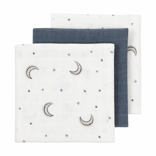 MEYCO Mullwindeln 3er Pack 70x70cm Musselin Spucktücher Moon Indigo | 100 % weiche Baumwolle - Oeko Tex zertifiziert - saugfähig, hautfreundlich & schnelltrocknend