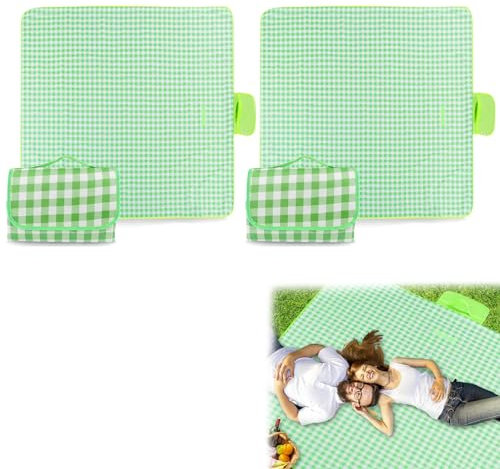 Picknickdecke, Campingdecke Wasserdicht 200 x 150/200 cm, Outdoor Teppich Wetterfest, Picnic Blanket mit Tragegriff Faltbare, Geeignet für 4-6 Personen im Park, Garten, Rasen (2 St 200 x 200 Grün)
