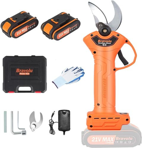 Forbici Potatura Elettriche, Bravolu 30mm Forbice Potatura a Batteria, Forbici Elettriche per Potatura con 2 batterie da 2.0Ah per potatura di alberi da frutto e vigneti