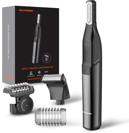 MAXGROOM Rasoio Elettrico Corpo Uomo ad Umido e A secco, Depilatore Corpo Uomo con Pettine Regolabile, Rasoio Elettrico Barba, Palestra LED e ricaricabile Tipo-C, Nero