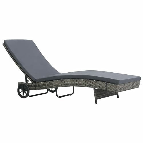 Rantry Sonnenliege mit Rollen und Kissen aus Polyrattan, Grau, Anthrazit, Gartenliege, Outdoor, Sonnenliege, Anthrazit