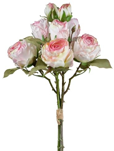 CREATIV green künstlicher Vintagerosenbund in rosa I dekoraktiver Rosenstrauß I künstliche Rosen I Rosen für Hochzeit & als Deko I hochwertige & dekorativer Strauß I Blumenstrauß künstlich
