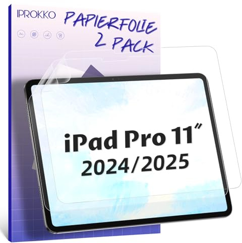 IPROKKO 2 Stück Like Paper Folie Kompatibel mit iPad Pro 11 Zoll M4/M5 [2024/2025 5th/6th Gen], Matte Papierfolie Screen Protector Papier Schutzfolie Blendfreiem Displayschutz zum Zeichnen