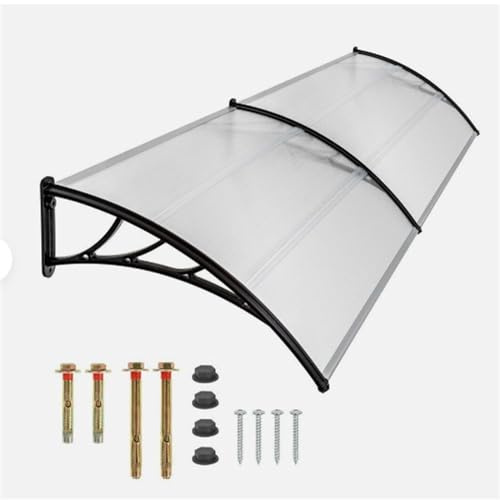 Toldo de puerta de entrada, 200 x 100 cm, de policarbonato transparente, de aluminio, protección solar, protección contra la lluvia, transparente, 200 x 100 cm