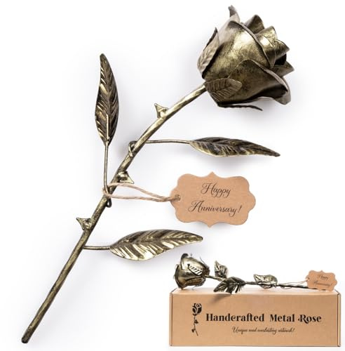 8 Year Anniversary Bronze Gift for Her - Metal Rose Gifts 8th Wedding Anniversary 19th 19 Year for Him Wife Husband Couples, Everlasting Rose Handcrafted Flower Stained Eternal Artwork Home Decor