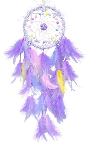 Traumfänger Kinder, Dreamcatcher, Traumfänger, traumfänger mädchen, Handgefertigte Traumfänger für Jungen Mädchen, Teenager Deko Zimmer Schlafzimmer Kinderzimmer Dekoration(Lila)