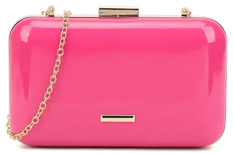 UShopUK Estuche rígido de charol liso con bordes redondeados para novia, graduación, boda, noche, fiesta, bolso de mano, rosa fucsia, medium