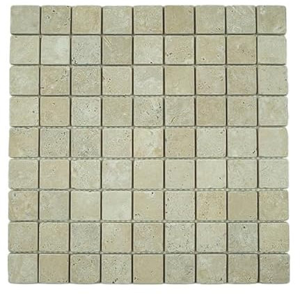 Mosaïque Travertin Vieilli Ivoire 30,5 x 30,5 cm, Carreaux de Pierre Naturelle pour Sols et Murs