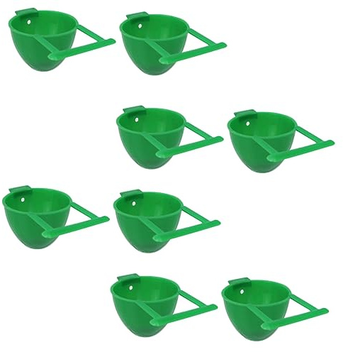 Happyyami Ciotole Rotonde per Cibo e Acqua per Pappagalli e Inseparabili in Plastica Verde, Contenitori Alimentari Sicuri, Set da 8 Pezzi, Accessori Pratici per Gabbie Appesi