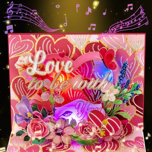 CNLITIHEKA Tarjeta musical para el día de San Valentín, tarjetas de aniversario de luz y música, tarjeta desplegable para el día de la madre, tarjeta de feliz aniversario, para todas las ocasiones con