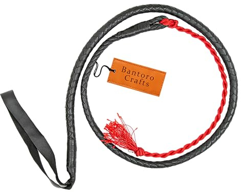 Bantoro Crafts Tissu Coton et Brillant Volpe Frusta - String Caccia Frusta 'Winslow' | Cravache de Chasse à Cheval en Cuir Noir tressé à la Main | Longueur Totale 4 arrêts